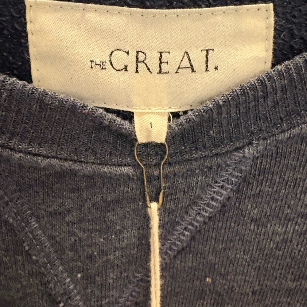 THE GREAT. THE SLOUCH SWEATSHIRT W/ DAISY EMBROIDERY HEATHERED VINTAGE BLUE NWT - Picture 6 of 7